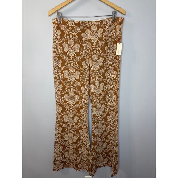 Anthropologie Knit Flare Pants Pull-on Tan Stretch Boho Festival Concert  L New - Picture 15 of 15